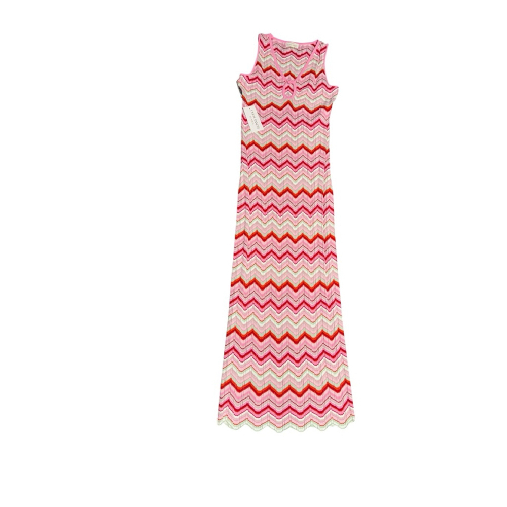 NWT Torn By RONNY KOBO x REVOLVE Chevron Knit Pink Multi Colored Maxi Sun dress - Picture 2 of 9